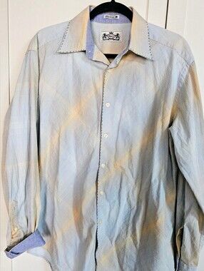 ROBERT GRAHAM Shirt Mens Large Blue Orange Micro Check Flip Cuff Long Sleeve L